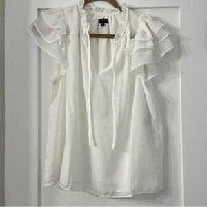 NWT 1.State White Flutter Sleeve Tie Neck Blouse